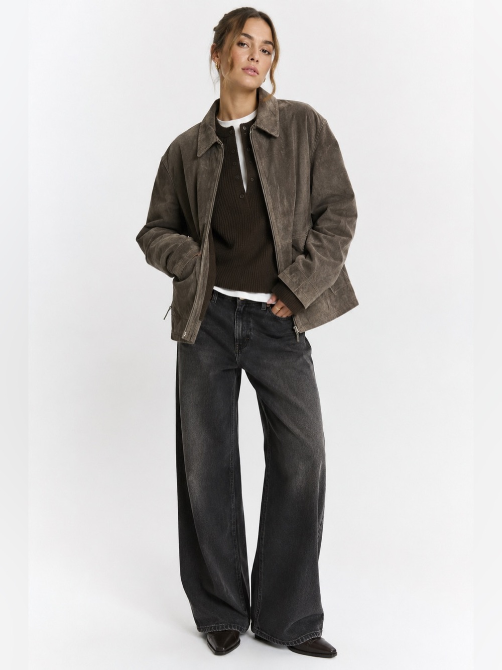 Danier Y2K Washable Suede Collared Zip Front Jacket SIZE XL